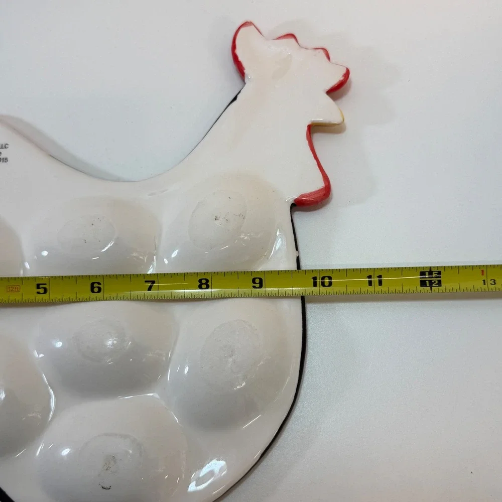 Rooster Deviled Egg Platter LTD Commodities Black Red Polka Dot Ceramic Deviled